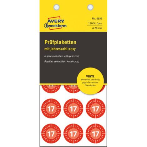 Etikety revizní Avery 2017 průměr 20mm červené