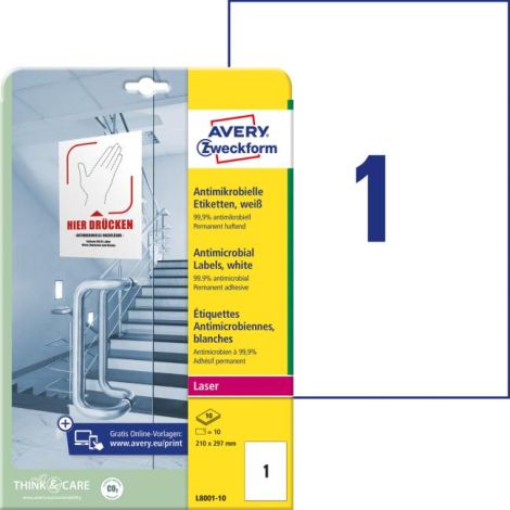 Etikety antimikrobiální 210x297mm Avery A4 bílé 10 archů