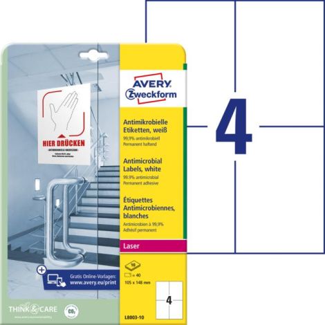 Etikety antimikrobiální 105x148mm Avery A4 bílé 10 archů