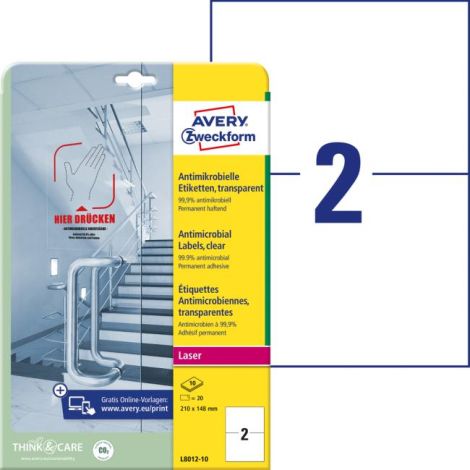 Etikety antimikrobiální 210x148mm Avery A4 transparentní 10 archů