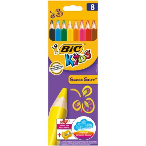 Barvičky BIC Supersoft 8ks se struhadlem