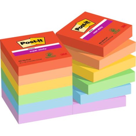 Bloček Post-it Super Sticky PLAYFUL, velikost 47,6x47,6 mm, 12 bločků po 90 lístků