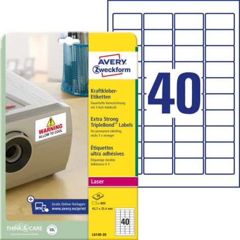 Etikety odolné pro speciální použití s trojnásobnou lepivostí Avery 63,5x33,9mm bílé