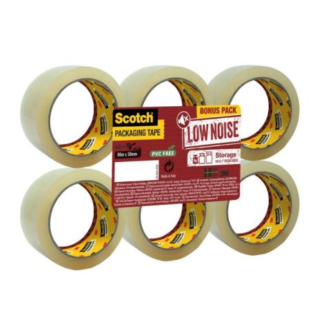 Balící páska Scotch s tichým odvíjením, neobsahuje PVC, transparentní, 48mm x 50m, 6 rolí