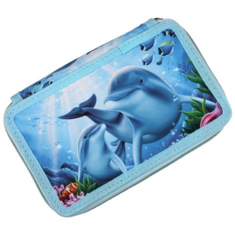 Penál Donau 3 zipový plný Delfíni