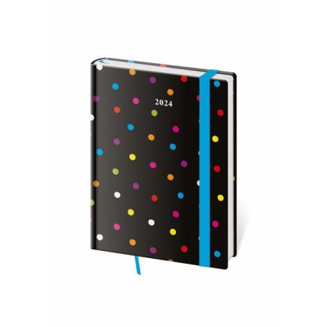 Diář Vario denní B6 12x16,5cm s gumičkou Dots 2024