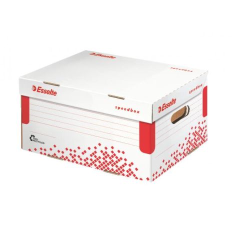 Archivní krabice Esselte Speedbox A4 se sklápěcím víkem bílá/červená 355×193×252 mm