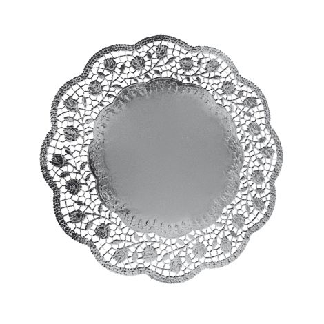 Dekorační krajka (PAP/ALU) kulatá stříbrná Ø32cm [4 ks]