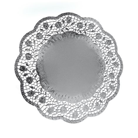 Dekorační krajka (PAP/ALU) kulatá stříbrná Ø36cm [4 ks]