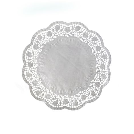 Dekorační krajka (PAP) kulatá bílá Ø26cm [100 ks]