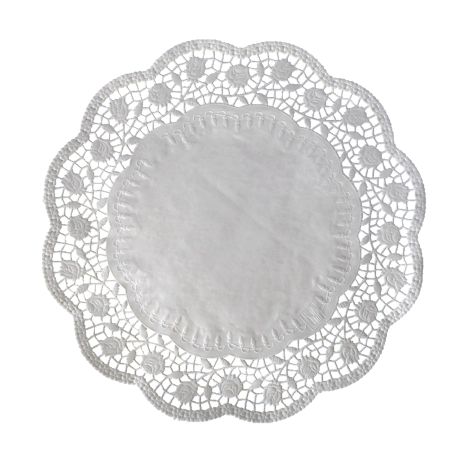 Dekorační krajka (PAP) kulatá bílá Ø38cm [100 ks]