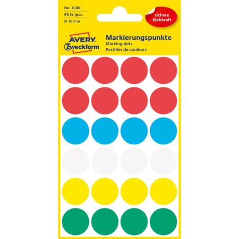 Etikety kruhové 18mm Avery mix barev