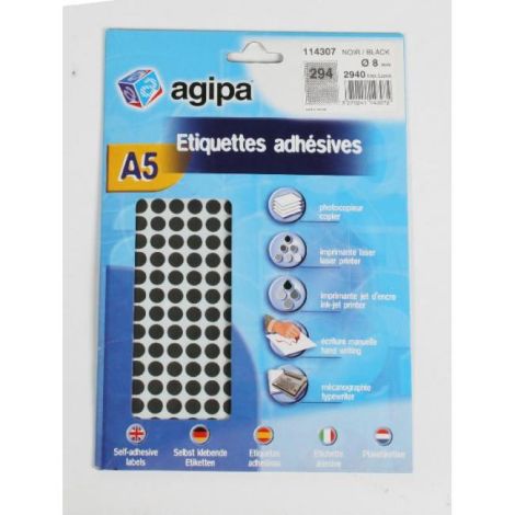Etikety kruhové 8mm Agipa A5 černé