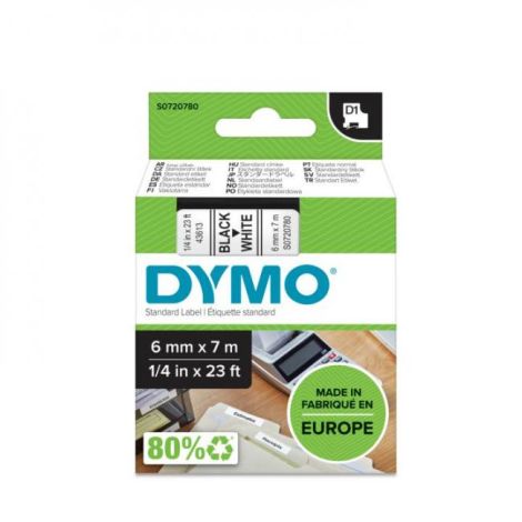 Samolepící páska Dymo D1 6 mm bílá/černá