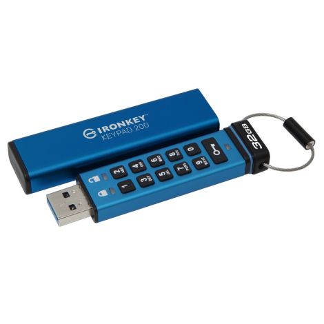 Kingston IronKey Keypad 200/32GB/USB 3.2/USB-A/Modrá IKKP200/32GB