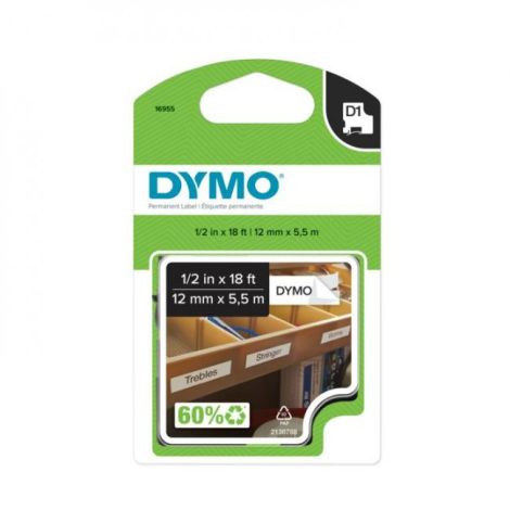 Permanentní vinylová páska Dymo D1 12 mm bílá/černá