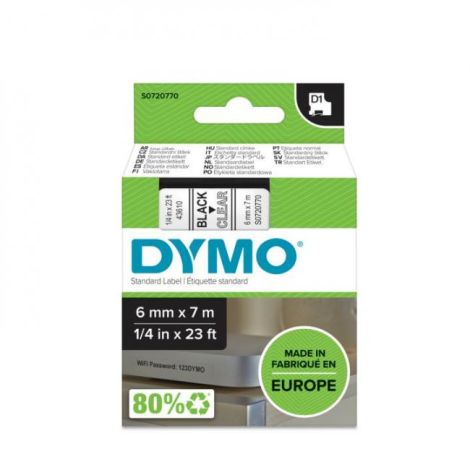 Samolepící páska Dymo D1 6 mm čirá/černá