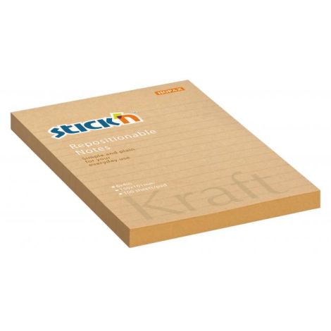 Samolepící bloček Kraft, 150x101 mm, přírodní hnědá, linkovaný