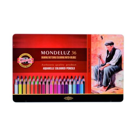 Pastelky KOH-I-NOOR Mondeluz, akvarelové, sada 36 ks v plech. boxu